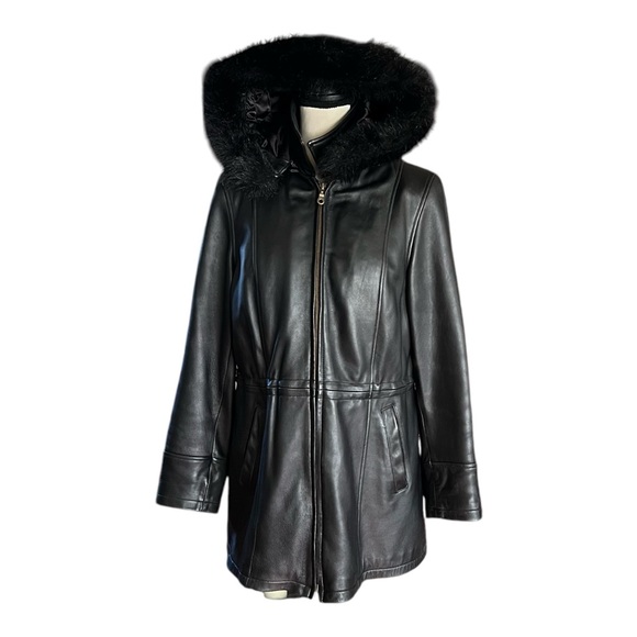 Vtg. Covington !00% Leather Hooded Jacket/Coat. W/ zip lining. Sz.M 10/12. - Picture 8 of 10